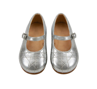 Silver ballerina flat quilted detail