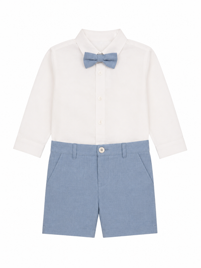 Shirt with Bow Tie and Linen Bermuda Shorts