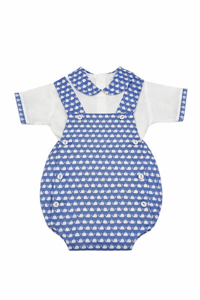 Whale print dungarees set
