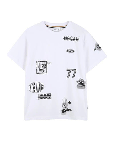 T-Shirt in Cotone con Logo e Stampe Hugo Boss