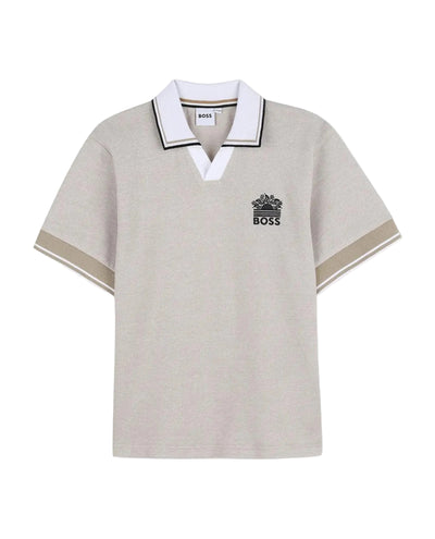 Polo Beige con Collo e Polsi a Contrasto