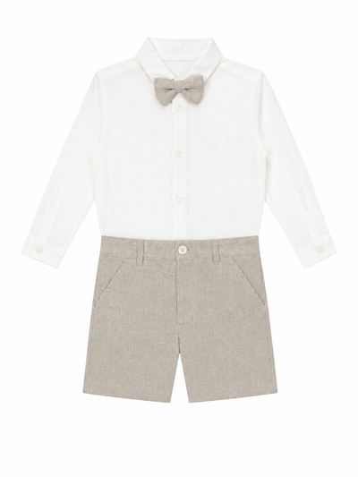 Linen Shirt with Bow Tie and Bermuda Shorts Set