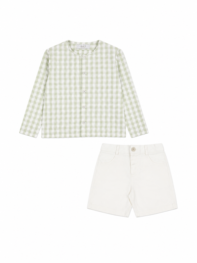 Checked Shirt and Green Shorts Set