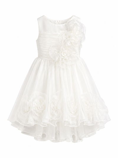 Sleeveless Dress Bustier and Full Skirt with Flowers Milk