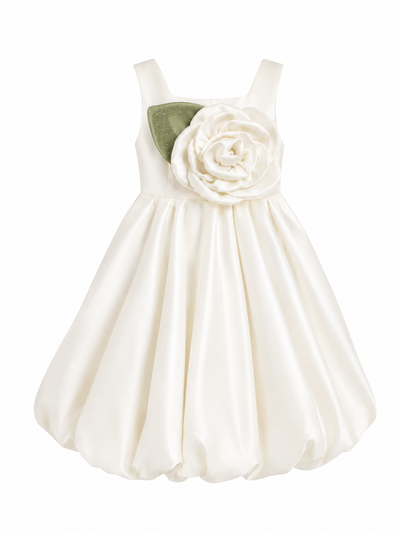 Mikado Balloon Dress with Straps and Applied Flower
