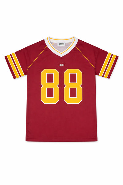 Bordeaux V-neck T-shirt with soccer logo 88