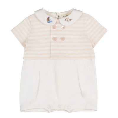 Striped romper with embroidered collar