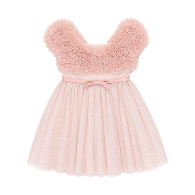 Lurex Tulle Dress with Coral Pink Shoulder Cape