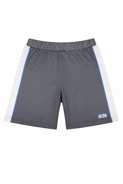 Gray soccer shorts white stripes