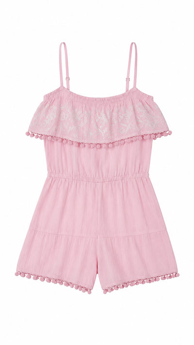Pink pompom beach romper