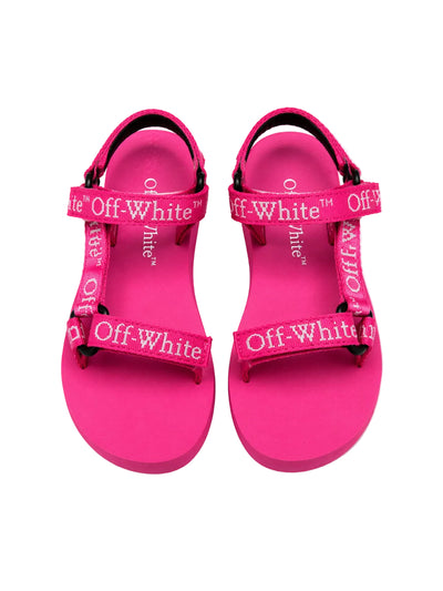 Fuchsia sandals with logo straps