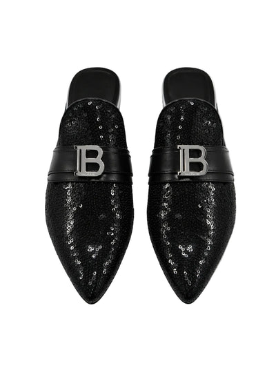 Black saboat with sequins and logo