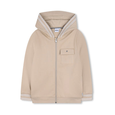 Felpa Aperta con Cappuccio Logo Hugo Boss Beige