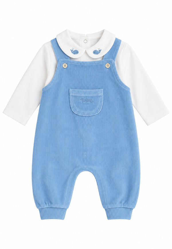 Completo salopette azzurro velluto