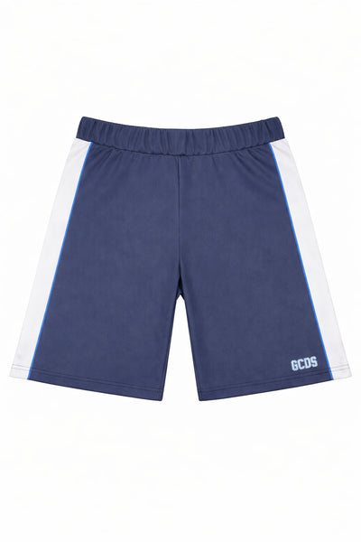 Blue soccer Bermuda shorts with white stripes