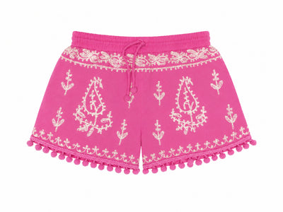 Short pink embroidered beach cover-up